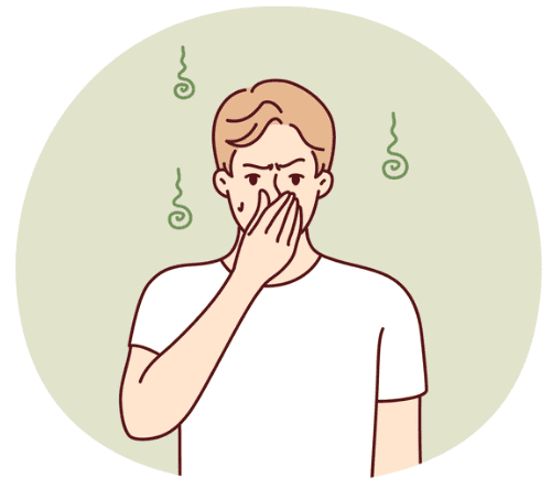 Illustration d'une personne gênée par une forte odeur, symbolisant la problématique des punaises de lit.
