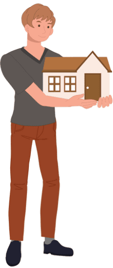 Illustration d’un homme tenant une maison miniature entre ses mains.