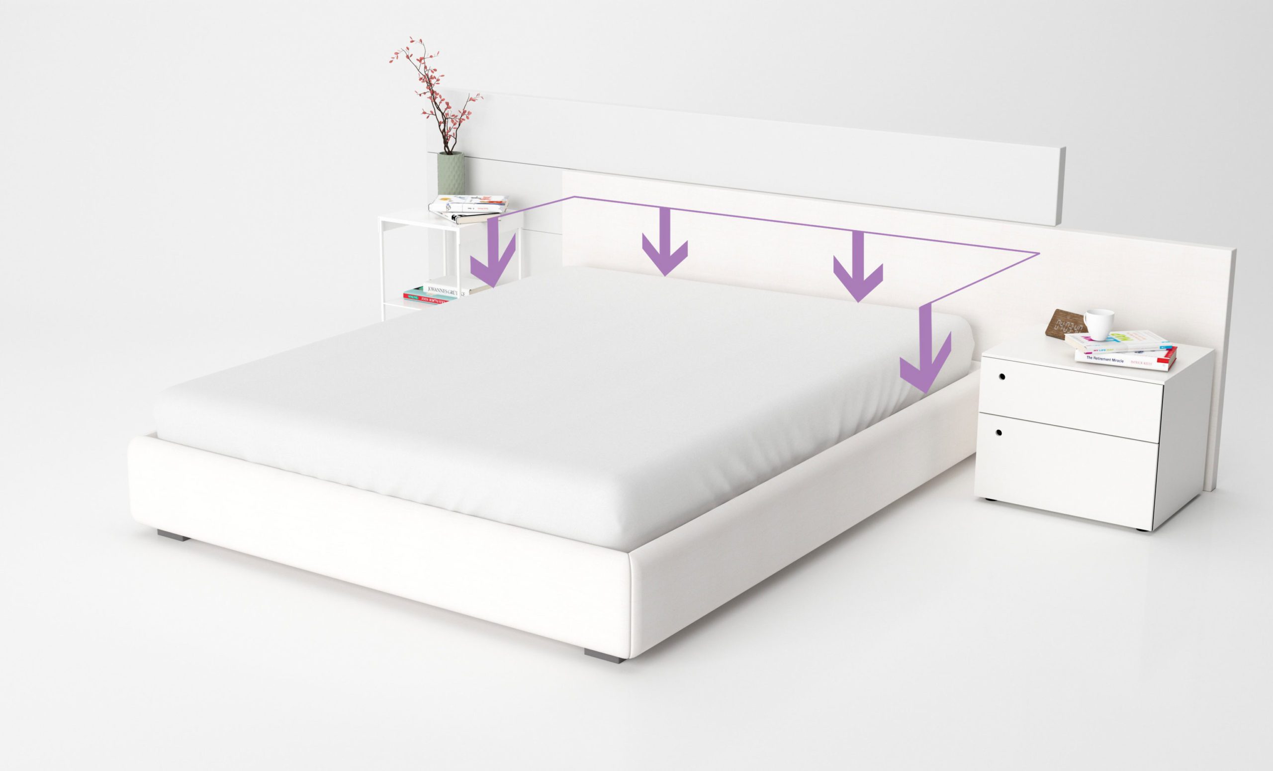 Schéma illustrant le placement des pièges anti-punaises de lit sur un matelas.