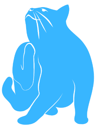 Silhouette d'un chat bleu se grattant, illustrant une gêne cutanée.