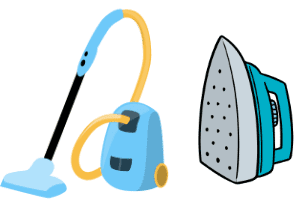 Illustration d'un aspirateur et d'un fer à repasser, outils pour lutter contre les punaises de lit.