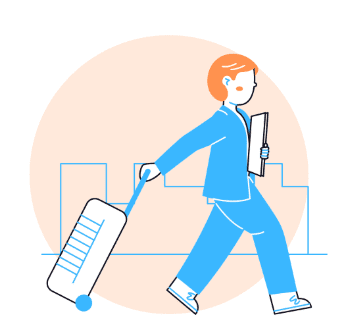 Voyageur avec valise, punaises de lit en déplacement.