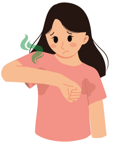 Femme incommodée par une odeur corporelle désagréable.