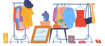 "Vêtements suspendus sur des portants et objets de décoration, susceptibles d’être infestés par des punaises de lit