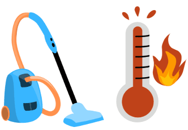 Aspirateur et symbole de chaleur intense pour illustrer les méthodes de traitement contre les punaises de lit