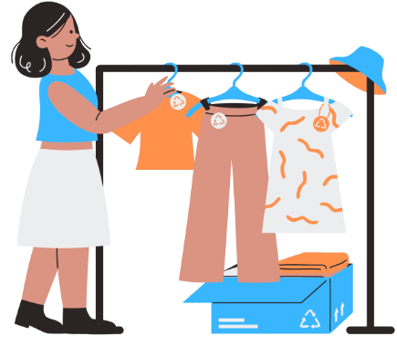 Femme devant un portant de vêtements d’occasion, risquant une contamination de punaises de lit